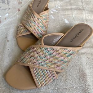 Donald Pliner metallic woven block heel sandals